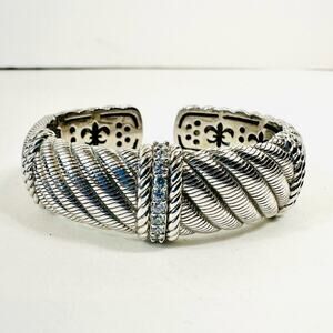 Judith Ripka Diamonique Rope Cuff Bracelet 925 Silver Cubic Zirconia Hinged Cuff